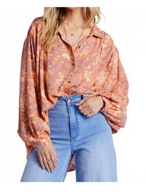 Billabong Day-After-Day Oversized Blouse Orange/Sweet Papaya Print, S